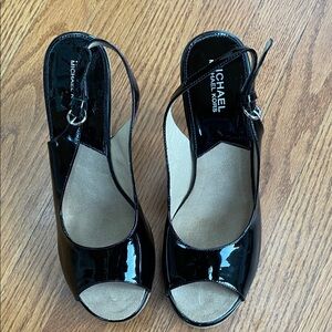 Michael Kors Black Sling back Patent Leather Wood Heels